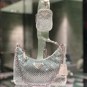 - PRADA RE-EDITION BAG IN RE-NYLON WITH CRYSTALS CROSSBODY BAG WITH A POUC…